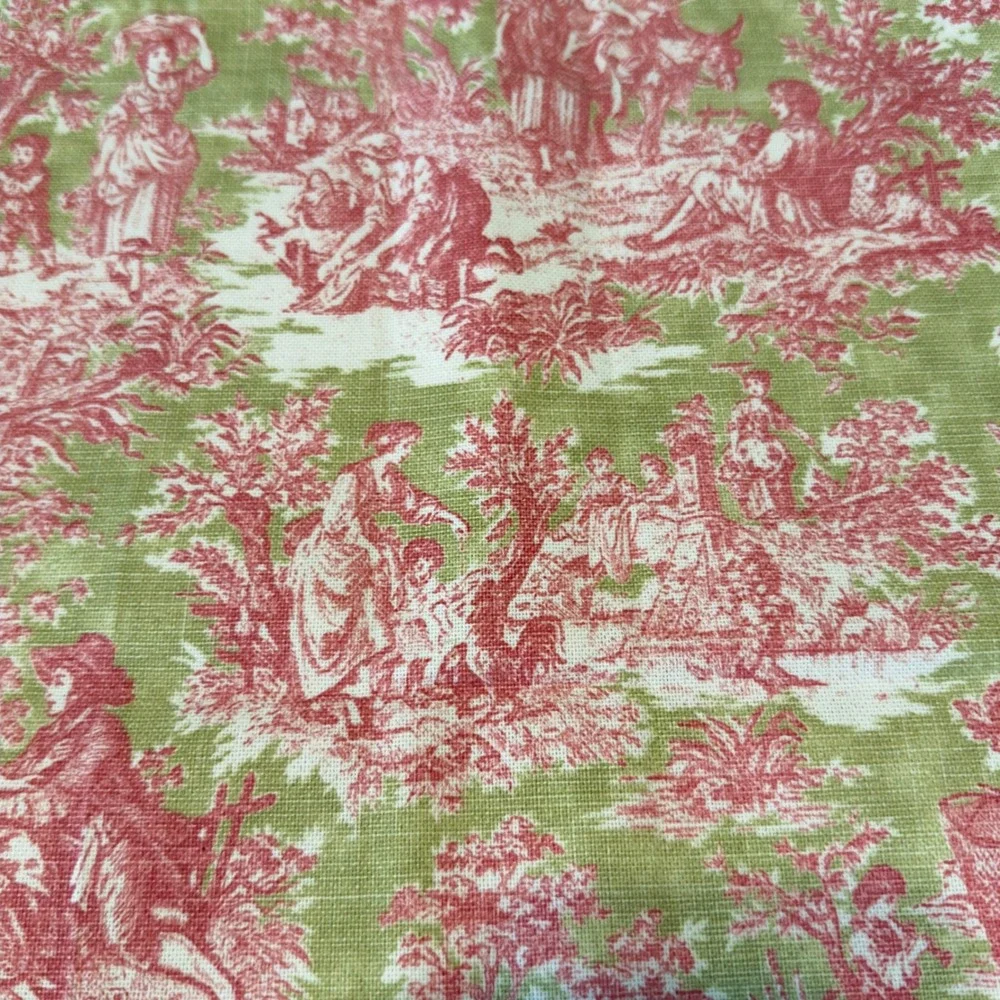 Vintage French Country Toile de Jouy Window Valance Red Green Pastoral 53x16
